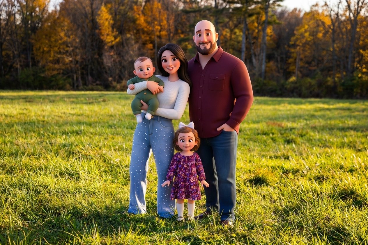The Silver C Ranch family together on their Kentucky farm at golden hour