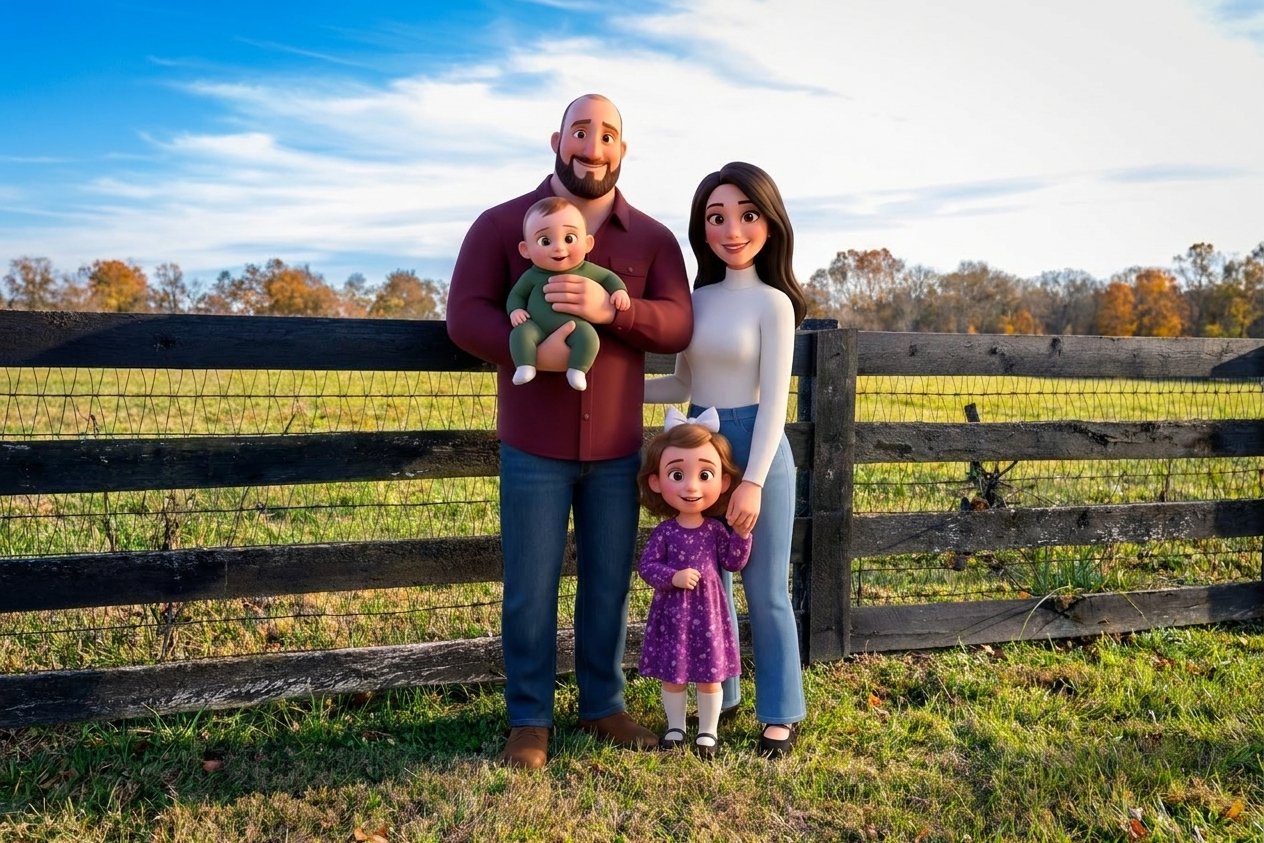The Silver C Ranch family by the pasture fence in Kentucky