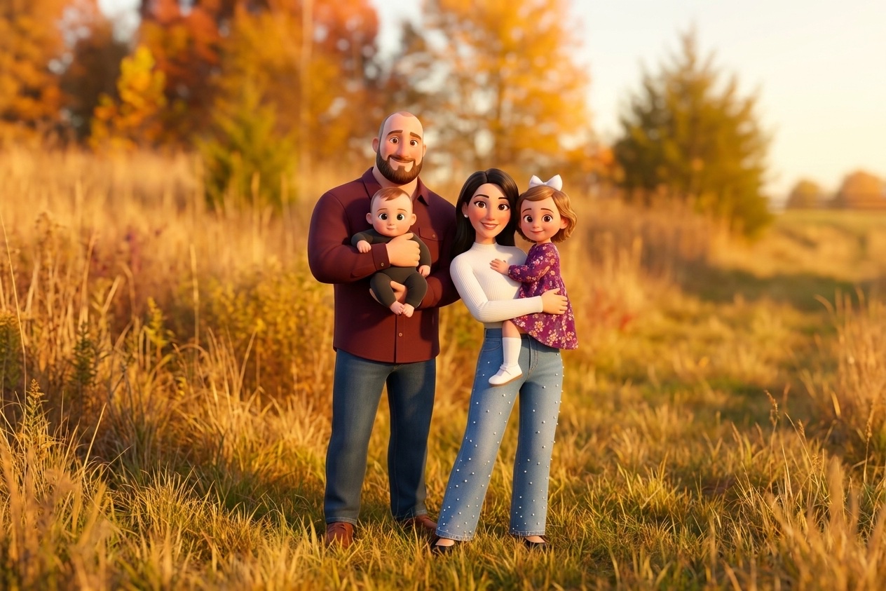 The Silver C Ranch family by the lake on their Kentucky farm at golden hour
