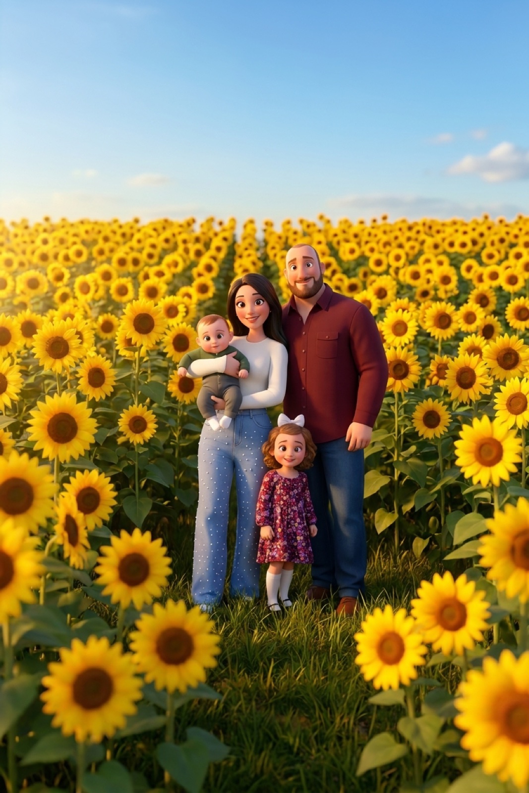 A family in a Kentucky sunflower field during a Silver C Ranch farm photo session